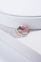 Pink Enamel Mobius Silver Ring