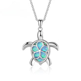Blue Opal Cute Turtle Sterling Silver Necklace