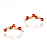 Irregular Row of Natural Red Garnet Zircon Sterling Silver Stud Earrings