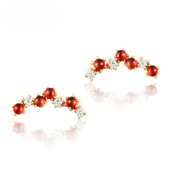 Irregular Row of Natural Red Garnet Zircon Sterling Silver Stud Earrings