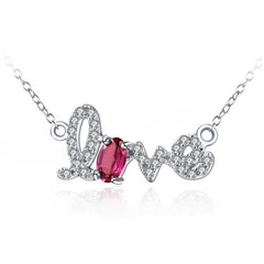 LOVE Letter Oval Natural Gemstone Silver Necklace