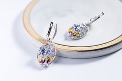 Colourful Enamel Butterfly Flower Oval Drop Earrings