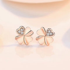 Four-leaf Clover with Zricon Silver Studs Earrings for Women