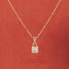 Zircon Small Lock Pendant Silver Necklace for Women