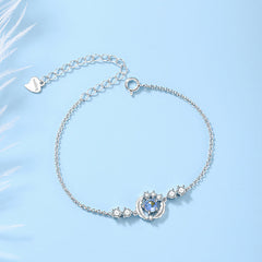 Feather Circle Glaze Stone Silver Bracelet for Women