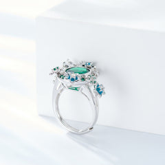 Oval Green Topaz Enamel Flower Ring