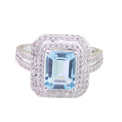 High-grade Temperament Natural Topaz Luxury Soleste Halo Square Sterling Silver Ring for Women