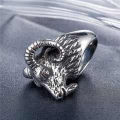 Domineering Goat Head Titanium Steel Ring for Men