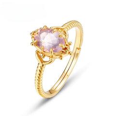 Retro Palace Style Oval Pink Crystal Opening Silver Ring