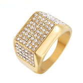 Foreign Trade Jewelry Wholesale European and American Hip-hop Gold Full Zircon Men's Titanium Ring