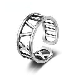Hollow Roman Numeral Silver Ring for Women