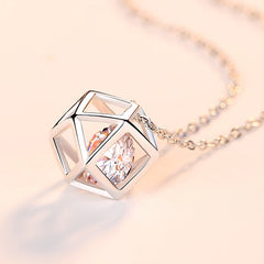 (Pendant Only) Cube Ball with Zircon Silver Pendant  for Women