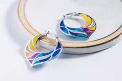 Colourful Enamel Leaf Veins Hoop Earrings