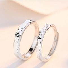 Sun Moon Waved Silver Couple Ring