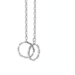 Bamboo Double Circle Buckle Silver Couple Necklace for Women