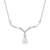 V Shape Pendant Pear Shape Opal Sterling Silver Necklace