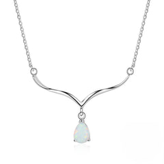 V Shape Pendant Pear Shape Opal Sterling Silver Necklace