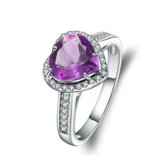 Natural Amethyst Heart Soleste Halo Silver Ring for Women