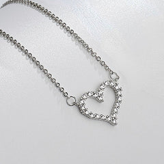 Hollow Zircon Heart Pendant Silver Necklace for Women