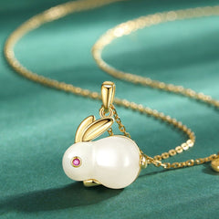 Nephrite Bunny Silver Necklace for Women