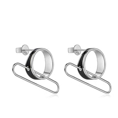 Metal Circle Black Enamel Stud Earrings