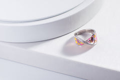 Pink Enamel Mobius Silver Ring