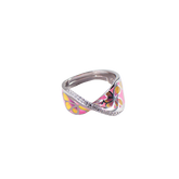 Pink Enamel Mobius Silver Ring