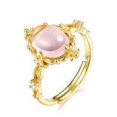 Luxury Oval Pink Crystal Opening Silver Ring
