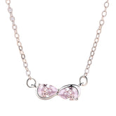 Pink Zircon Bowknot Pendant Silver Necklace for Women