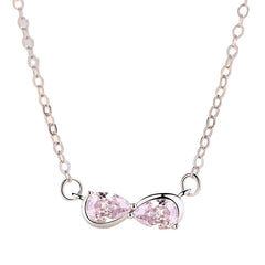 Pink Zircon Bowknot Pendant Silver Necklace for Women