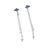 Two Wearing Design with Blue Zircon Long Tassels Silver Drop Earrings for Women