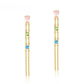 Luxury Pear Shape Pink Crystal Tassel Silver Drop Earrings