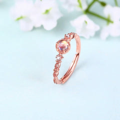 Cathedral Round Shape Pink Crystal Opening Silver Ring