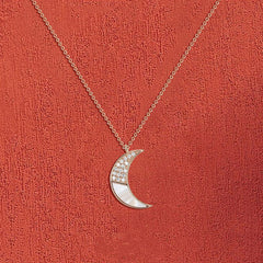Mother of Pearl with Zircon Moon Pendant Silver Necklace for Women