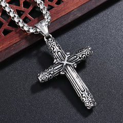 Totem Pattern Latin Cross Titanium Steel Necklace for Men