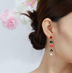 Poker Decor Pearls Enamel Drop Earrings