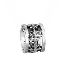 Cross Flower Hollow Circle Ring Titanium Steel Pendant for Men