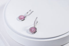 Pink Enamel Datura Stramonium Drop Earrings
