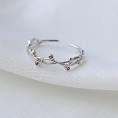 Flower Branch with Purple Zircon Silver Ring for Women