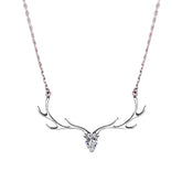 Antler with Pear Drop Zircon Silver Necklace for Women