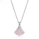 Pink Mother of Pearl Geometry Triangle Pendant Sterling Silver Necklace