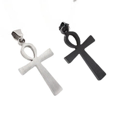 Brushed Ankh Cross Zircon Titanium Steel Pendant for Men