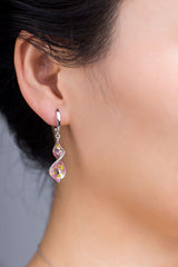 Spiral Shape Pink Enamel Silver Drop Earrings