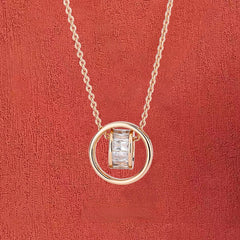 Zircon Ring with Circle Pendant Silver Necklace for Women