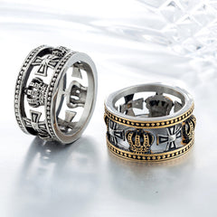 Crown and Cross Hollow Out Titanium Steel Ring for Men