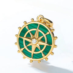 Navy Rudder Round Shape Malachite Zircon Sterling Silver Pendant