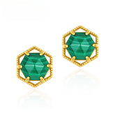 Hexagonal Malachite Sterling Silver Stud Earrings