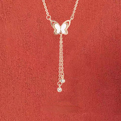 Elegant Mother of Pearl Butterfly Tassel Silver Necklace for Women