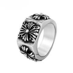 Cross Flower Square Surface Titanium Steel Ring for Men