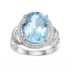 6.0 Carat Soleste Halo Oval Natural Gemstone Silver Ring